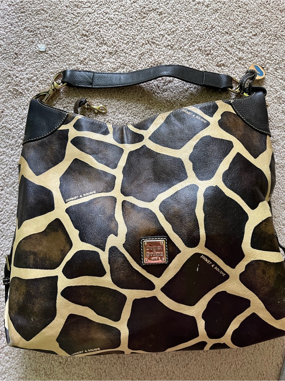 Dooney & Bourke Giraffe Print Tan and Dark Brown Hobo Bag